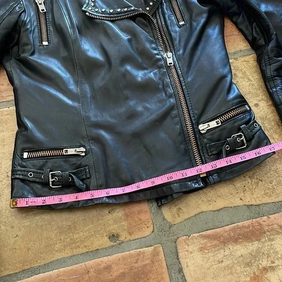 Studded Vintage Distressed Black Leather Jacket Women's Small - Picture 4 of 14